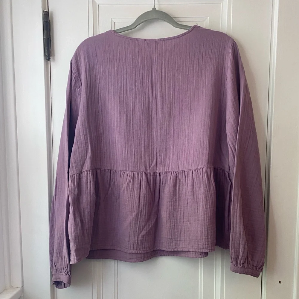 Gap dusty lilac purple cotton gauze babydoll top blouse XL - Picture 5 of 5